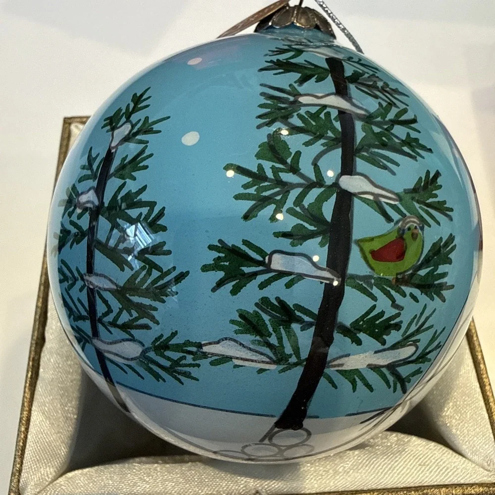 Pier 1 Li Bien 3” Christmas Ornament 2014 Snowmen With Snowballs In The Trees